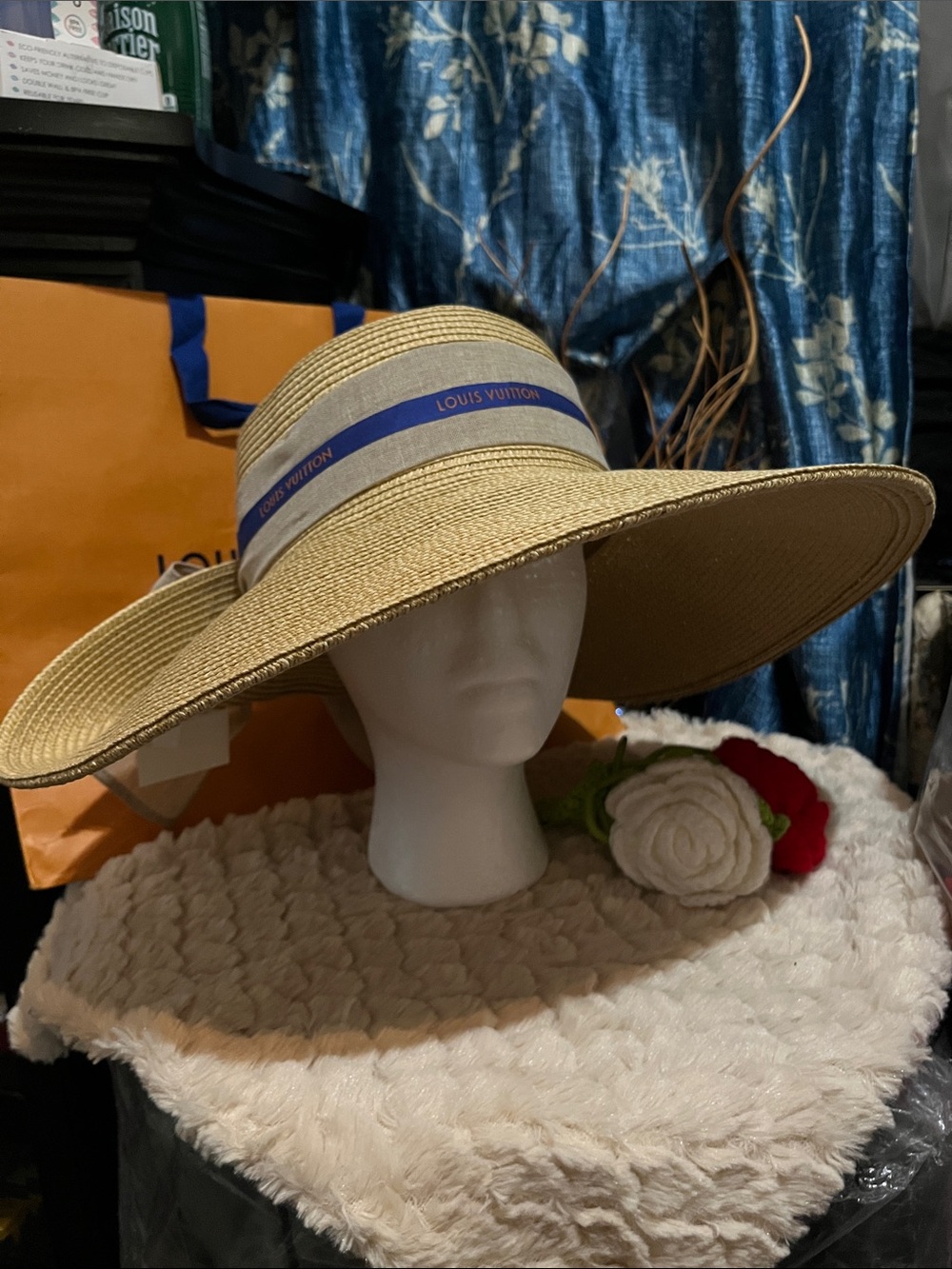 nwt AUTHENTIC LOUIS VUITTON ribbon; customized Wide-Brim Straw Hat